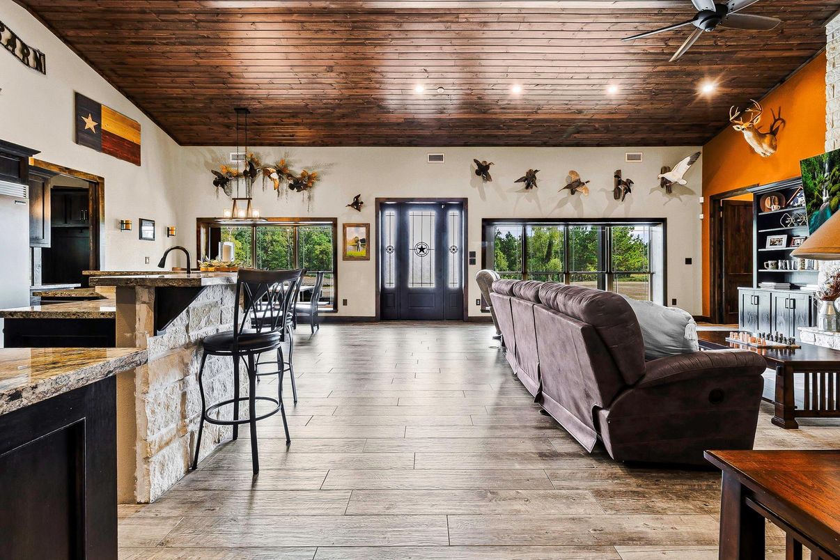 Interior, Living room, Recessed Lighting, Wooden Ceilings, Wood Texture Flooring