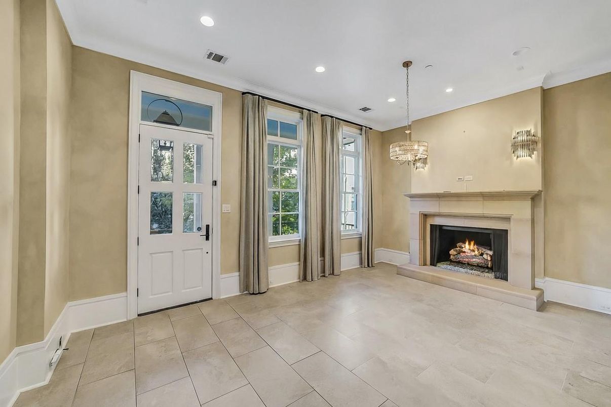 Chandelier, Empty room, Fireplace, Interior, Recessed Lighting