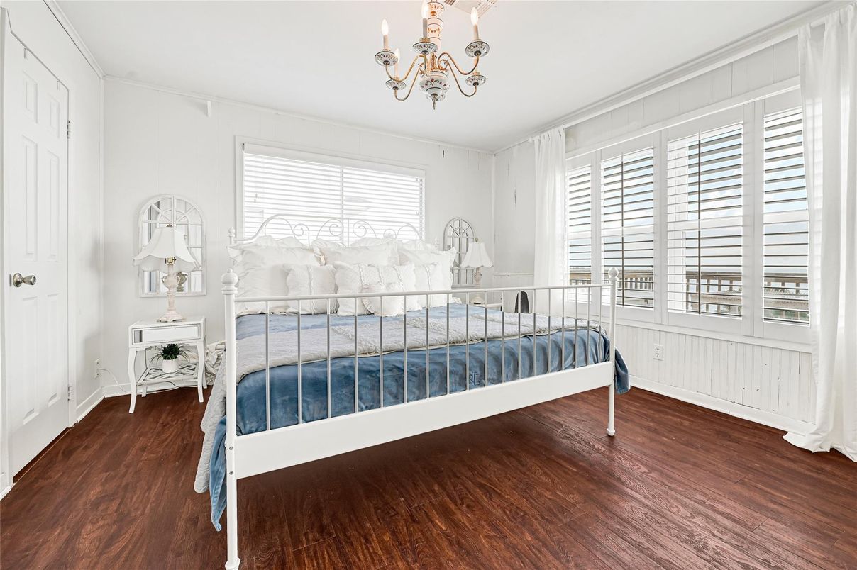 Bedroom, Chandelier, Interior, Wood Texture Flooring