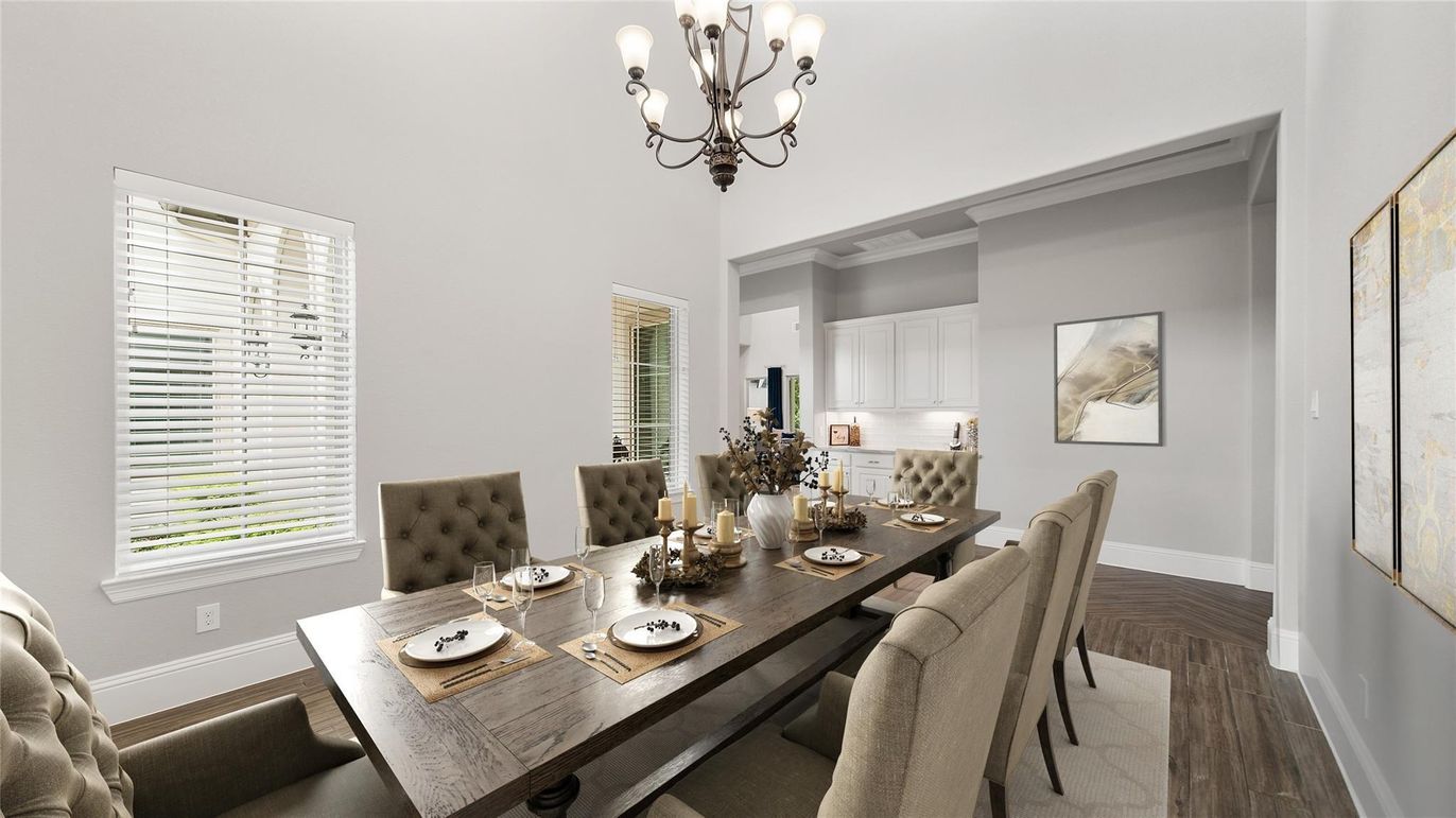 Chandelier, Dining room, Interior, Wood Texture Flooring