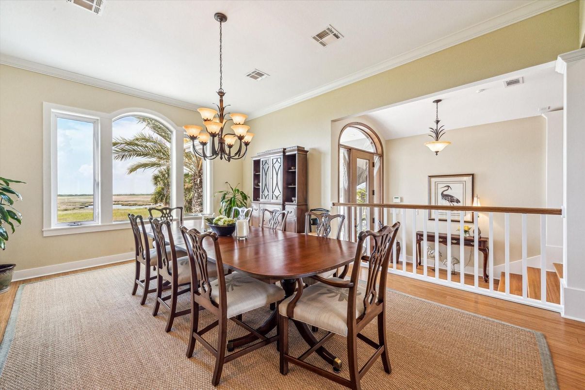 Chandelier, Dining room, Interior, Pendant Lights, Wood Texture Flooring