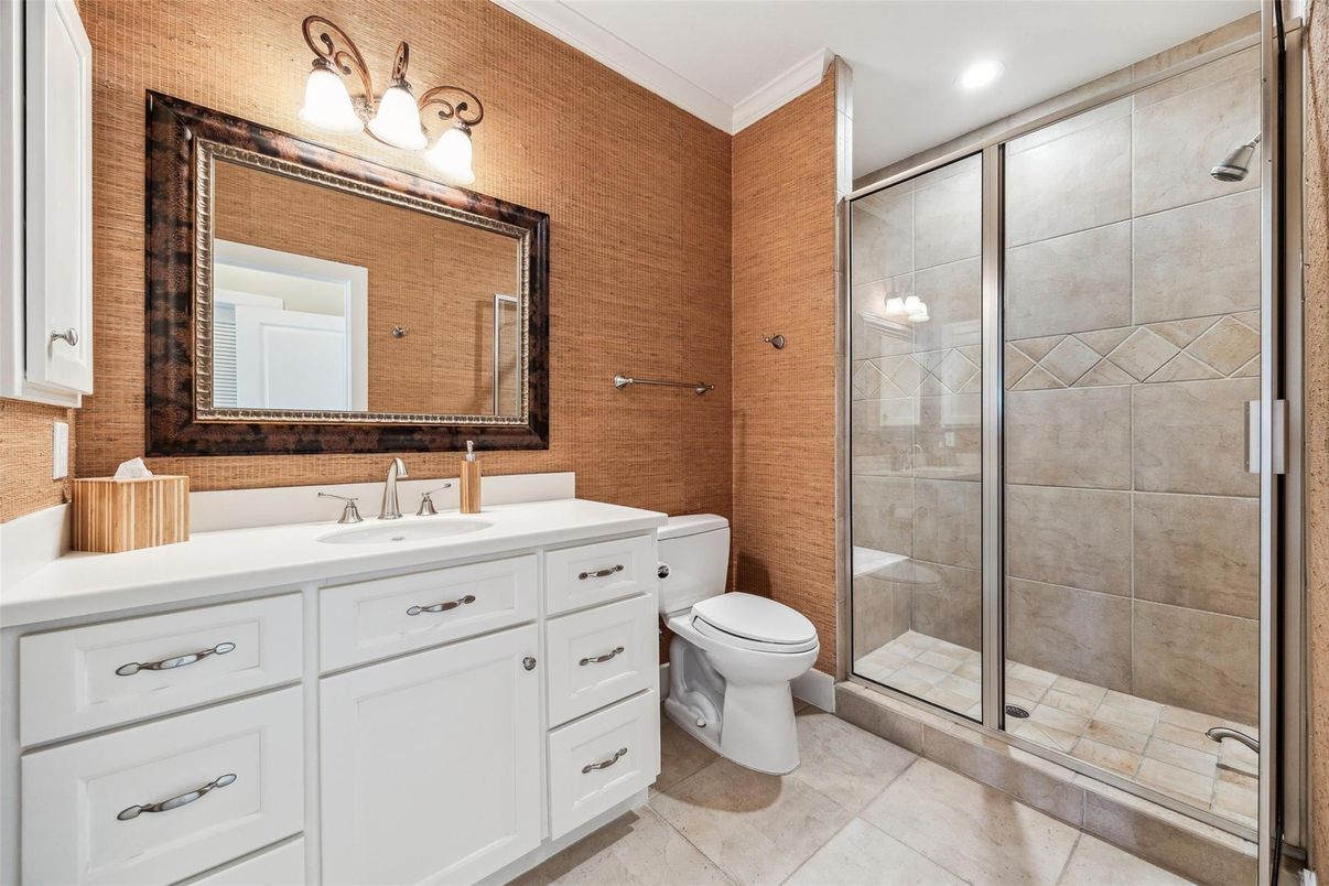 Bathroom, Glass Shower, Interior, Recessed Lighting