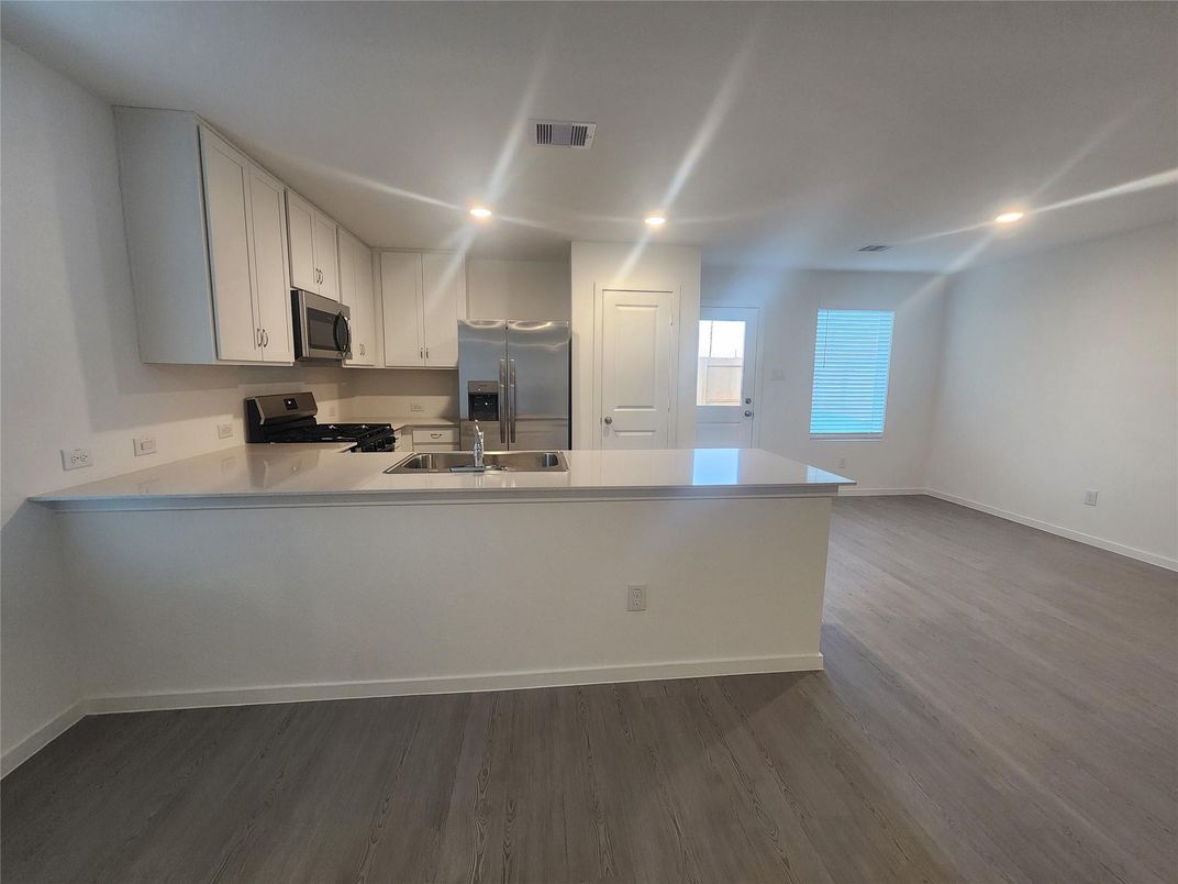 Interior, Kitchen, Recessed Lighting, Wood Texture Flooring