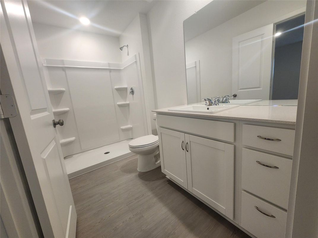 Bathroom, Interior, Recessed Lighting, Wood Texture Flooring