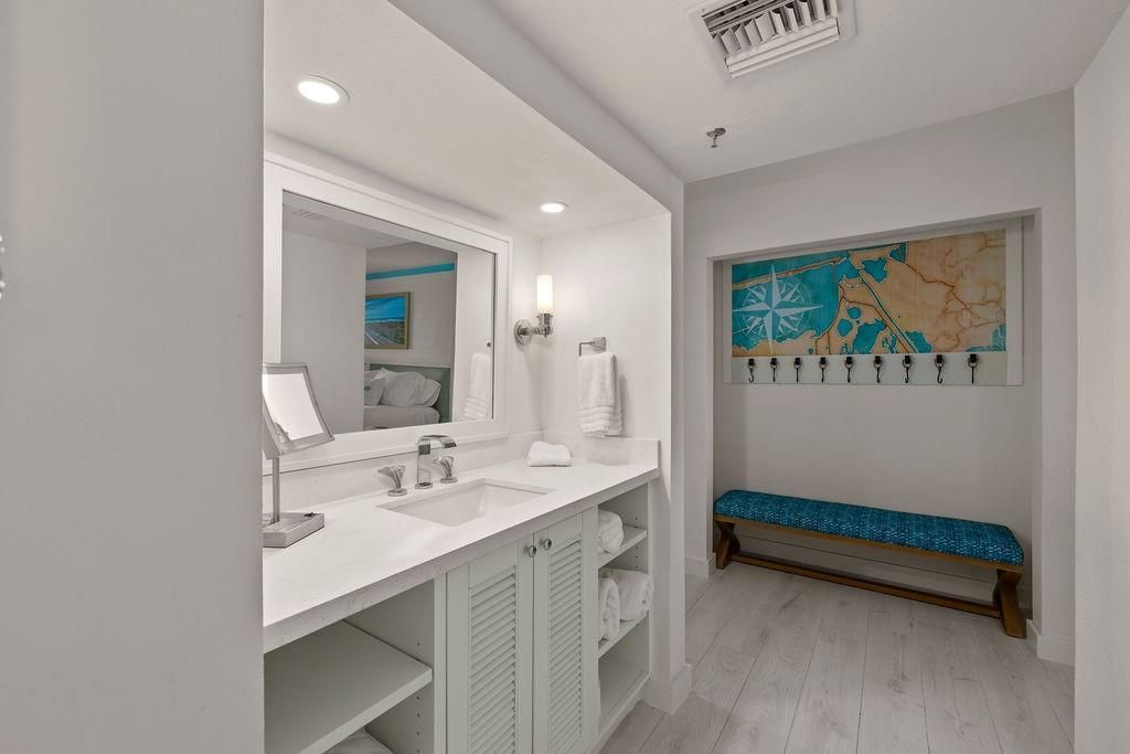 Bathroom, Bedroom, Dual Sink Vanities, Interior, Recessed Lighting, Wood Texture Flooring