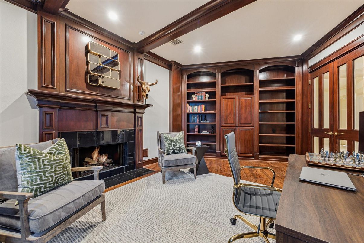 Fireplace, Home Office, Interior, Recessed Lighting