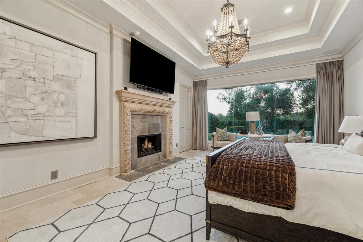 Bedroom, Chandelier, Fireplace, Interior, Recessed Lighting