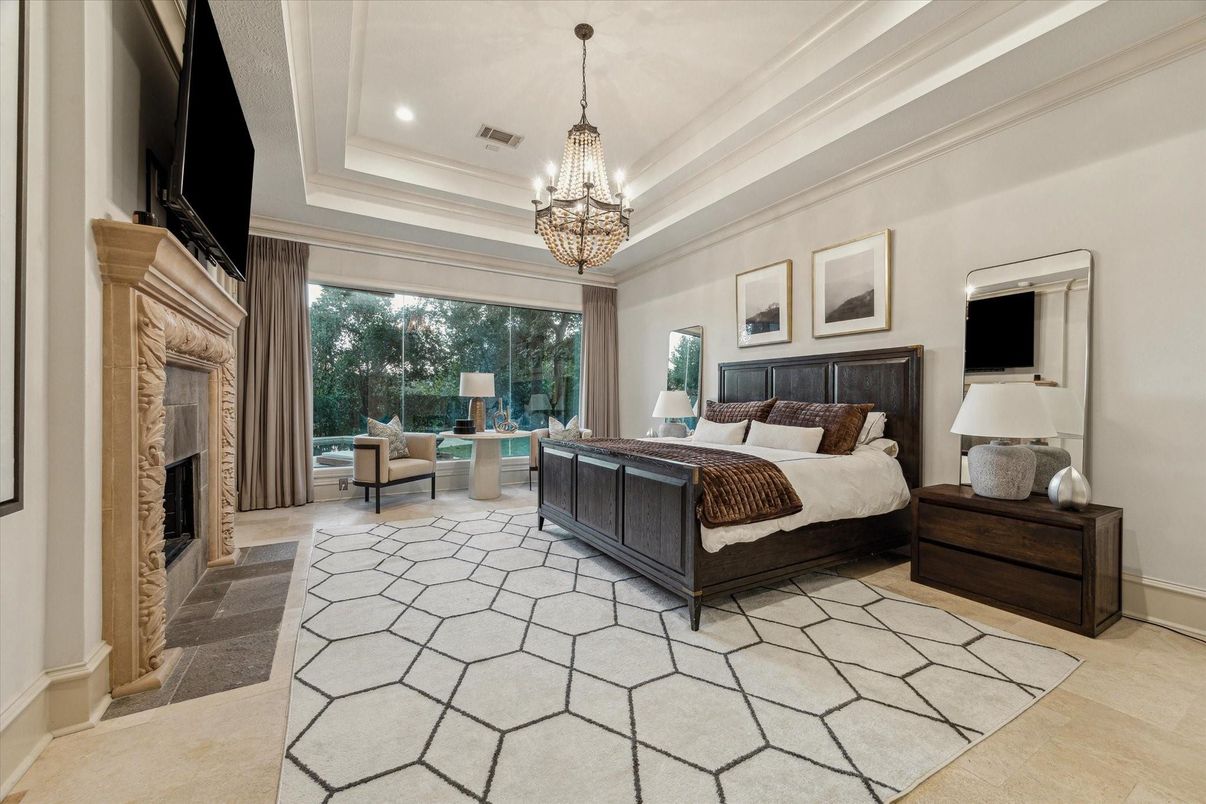 Bedroom, Chandelier, Fireplace, Interior, Recessed Lighting