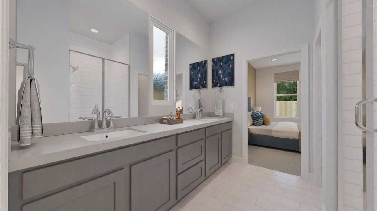 Bathroom, Bedroom, Dual Sink Vanities, Glass Shower, Interior, Recessed Lighting