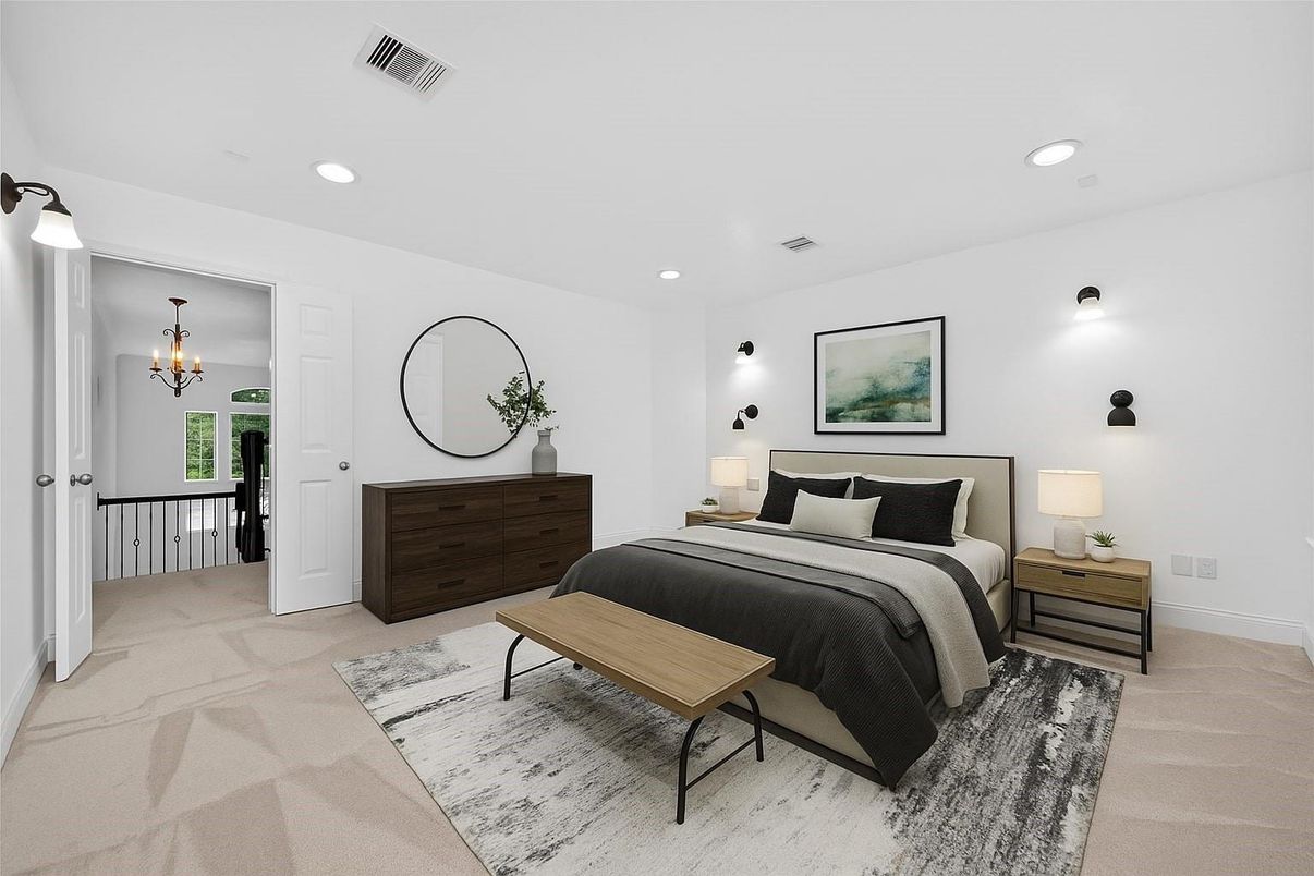 Bedroom, Chandelier, Interior, Recessed Lighting