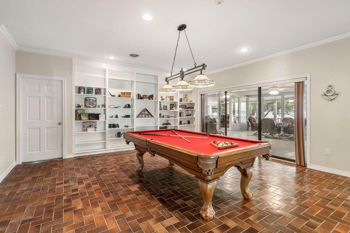 Billiard Table, Chandelier, Game Room, Interior, Pendant Lights, Recessed Lighting