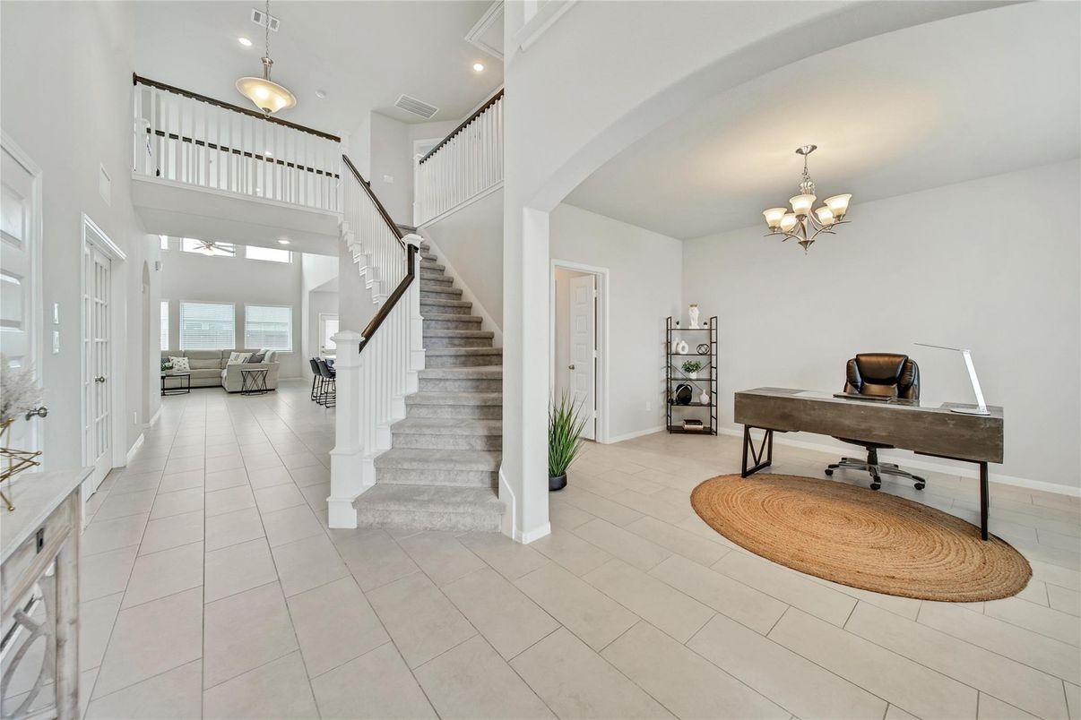 Chandelier, Home Office, Interior, Recessed Lighting