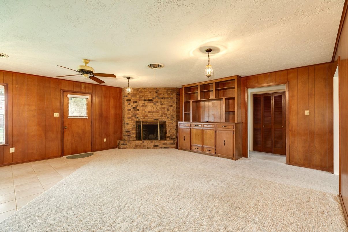 Empty room, Fireplace, Interior, Stone Walls, Wooden Walls