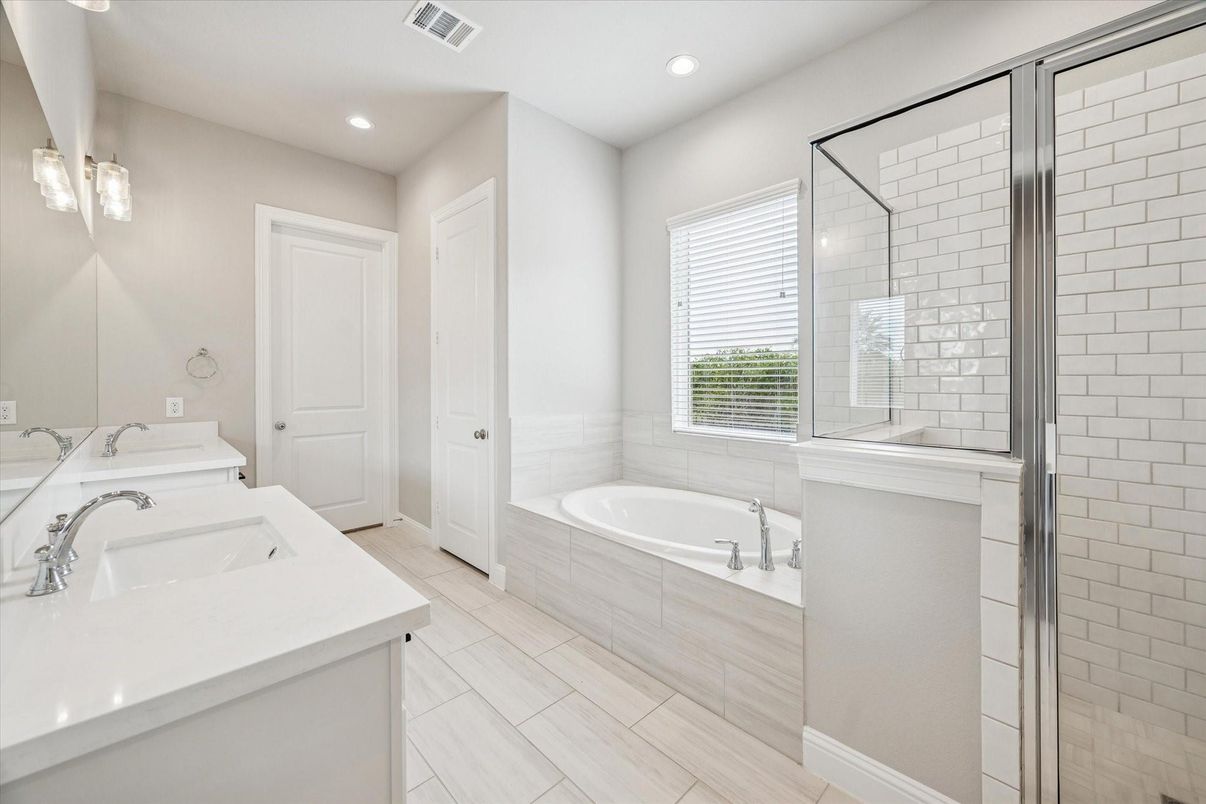 Bathroom, Dual Sink Vanities, Glass Shower, Interior, Recessed Lighting