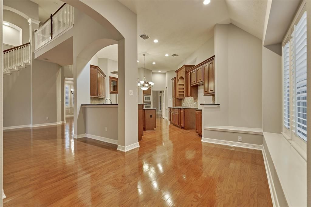 Chandelier, Interior, Kitchen, Recessed Lighting, Wood Texture Flooring