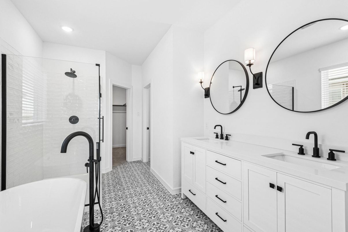Bathroom, Dual Sink Vanities, Free Standing Baths, Glass Shower, Interior, Recessed Lighting