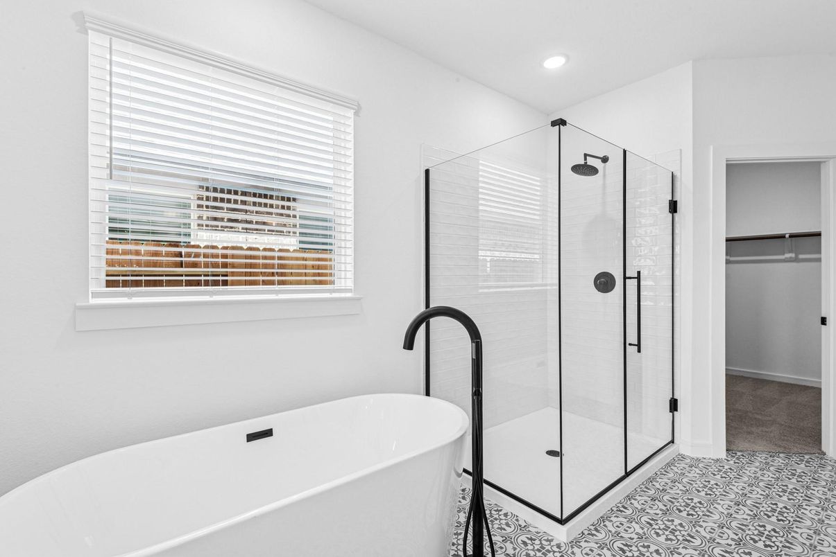 Bathroom, Free Standing Baths, Glass Shower, Interior, Recessed Lighting