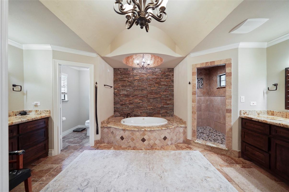 Bathroom, Chandelier, Interior, Stone Walls