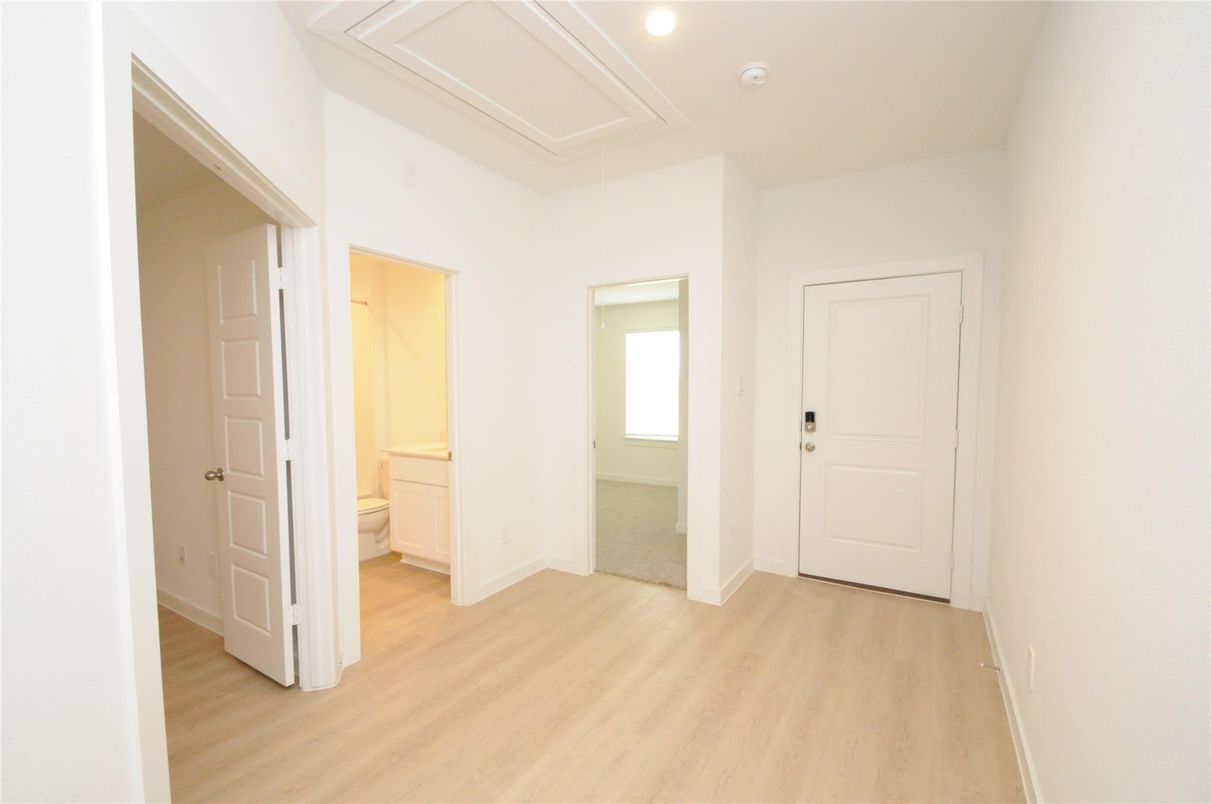 Bathroom, Empty room, Interior, Recessed Lighting, Wood Texture Flooring