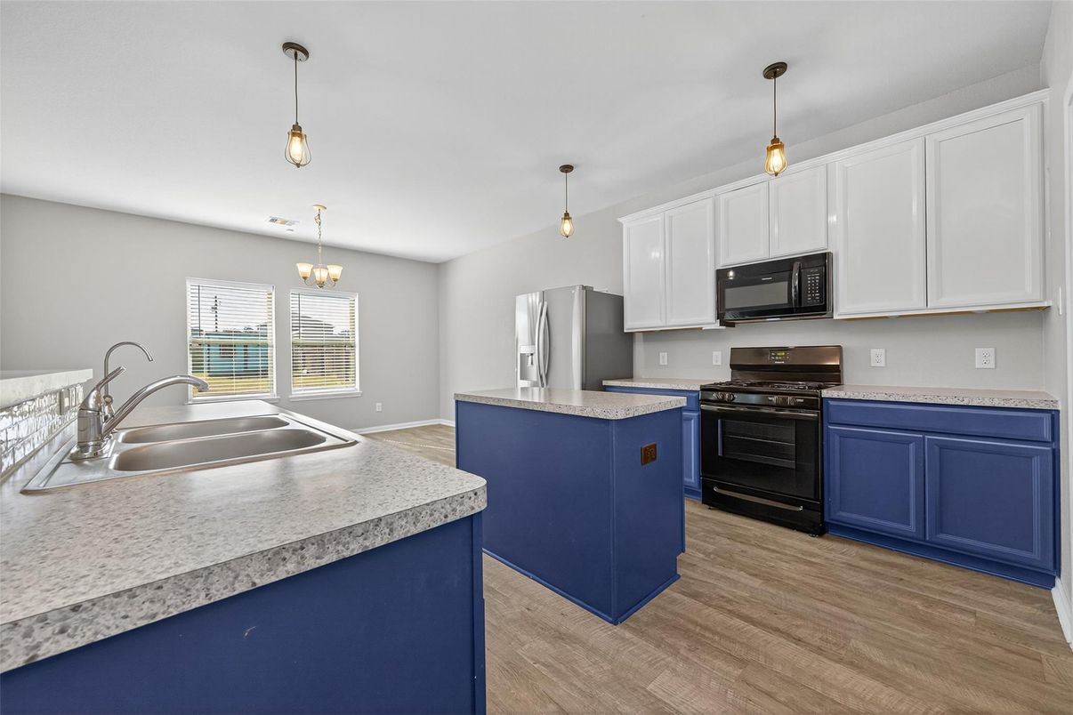 Interior, Kitchen, Pendant Lights, Stainless Steel Appliances, Wood Texture Flooring