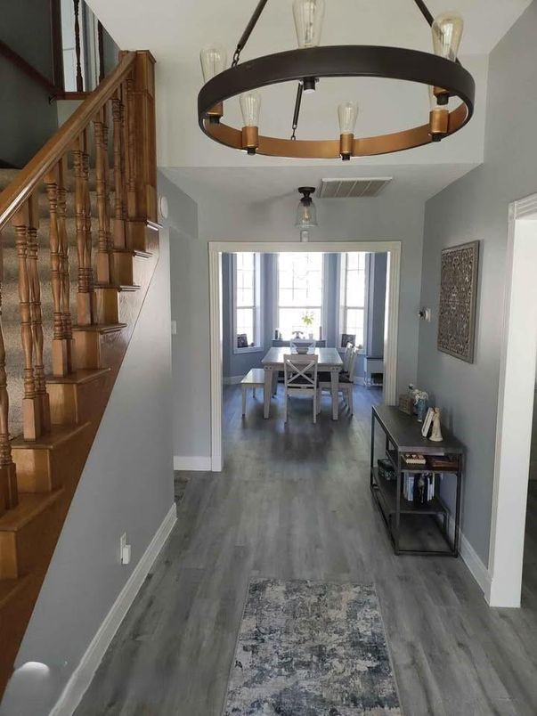 Chandelier, Dining room, Interior, Wood Texture Flooring