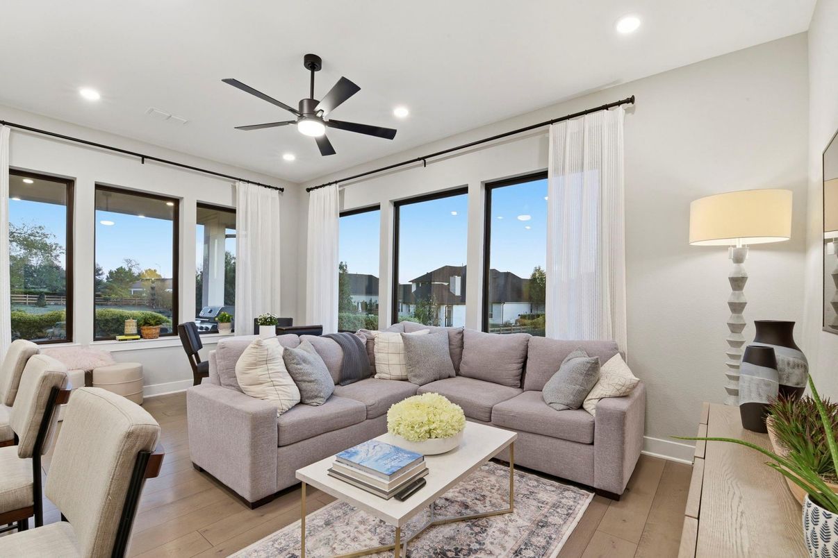 Interior, Living room, Recessed Lighting, Wood Texture Flooring