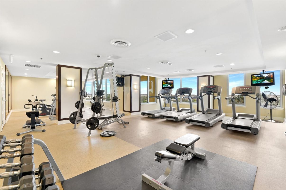 Fitness Equipment, Gym, Interior, Recessed Lighting