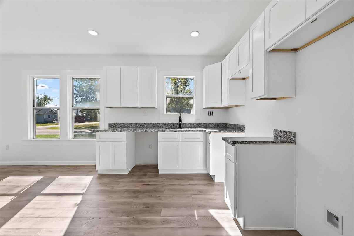 Interior, Kitchen, Recessed Lighting, Wood Texture Flooring