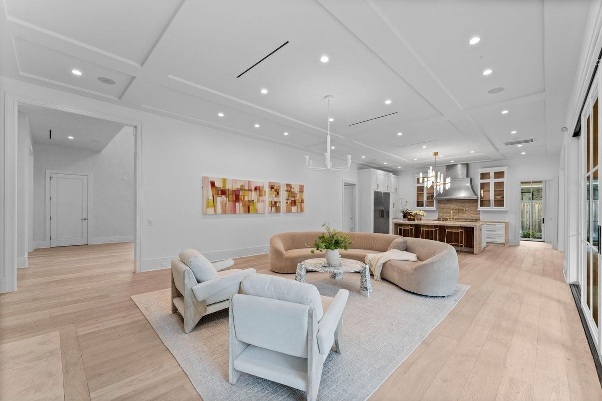 Interior, Kitchen, Living room, Pendant Lights, Recessed Lighting, Stainless Steel Appliances, Wood Texture Flooring