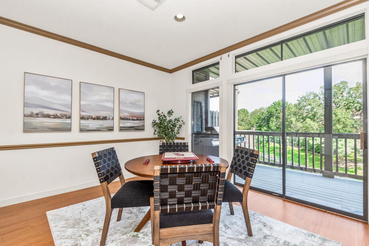 Dining room, Interior, Recessed Lighting, Wood Texture Flooring