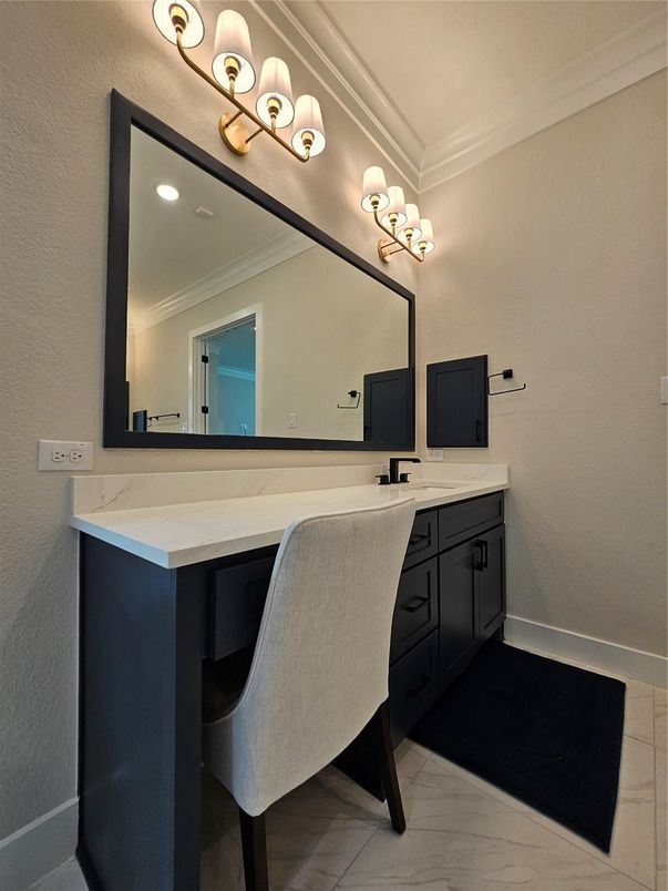 Bathroom, Dual Sink Vanities, Interior, Marble, Recessed Lighting