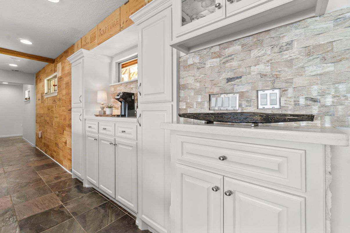 Interior, Kitchen, Recessed Lighting, Stone Walls