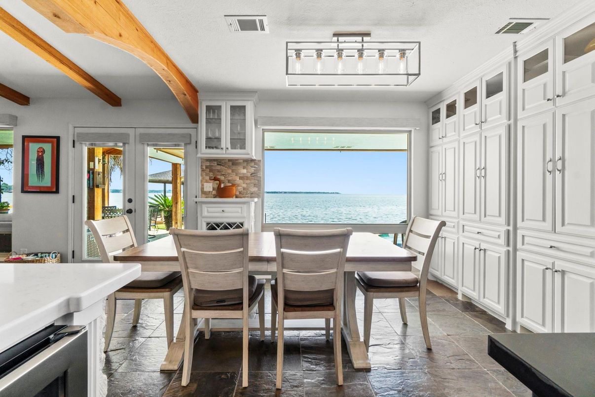 Dining room, Interior, Water, Wooden Beams