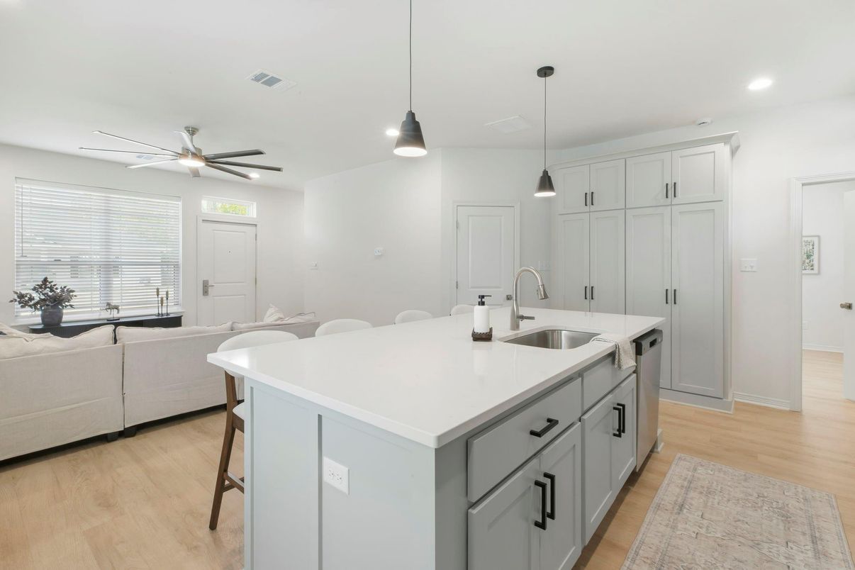 Interior, Kitchen, Pendant Lights, Recessed Lighting, Wood Texture Flooring
