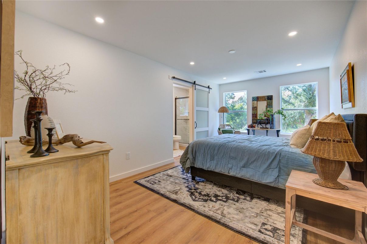 Bedroom, Interior, Recessed Lighting, Wood Texture Flooring