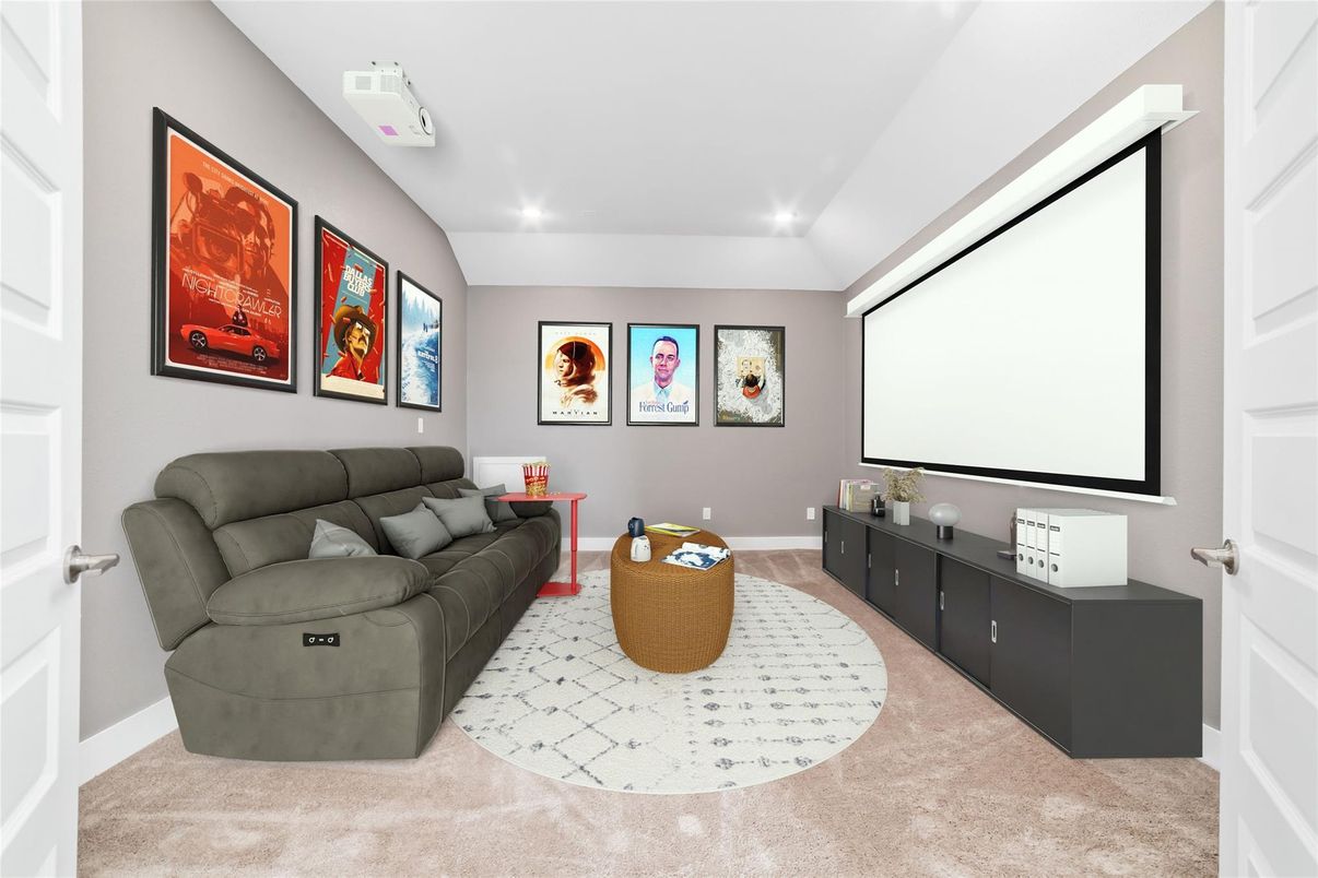 Interior, Living room, Projection Screen, Recessed Lighting, Theatre Room