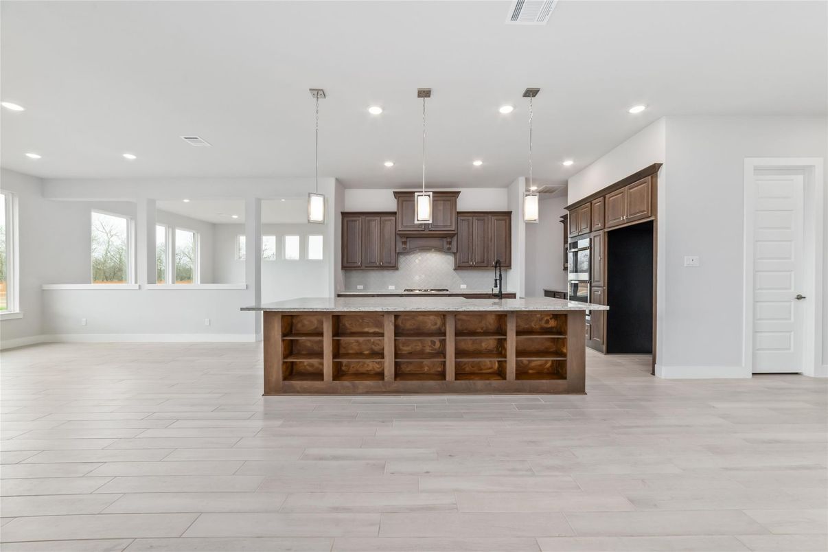 Interior, Kitchen, Pendant Lights, Recessed Lighting, Wood Texture Flooring