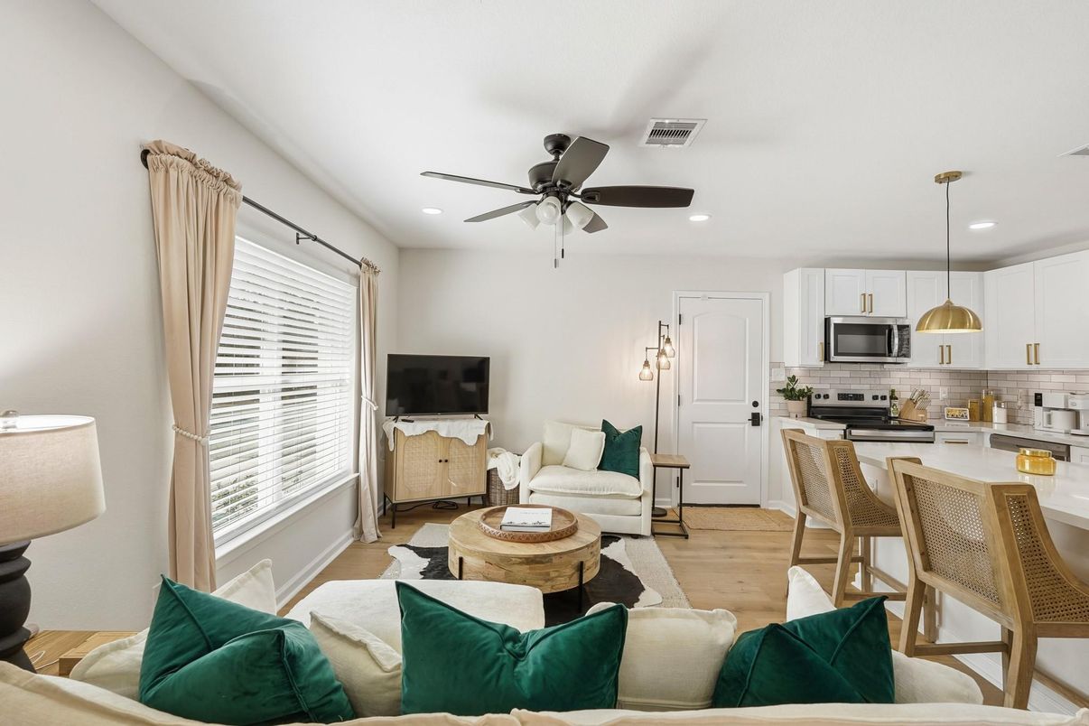 Interior, Kitchen, Living room, Pendant Lights, Recessed Lighting, Stainless Steel Appliances, Wood Texture Flooring