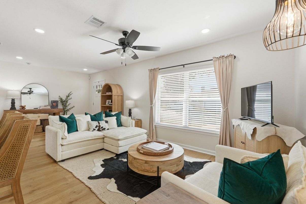 Interior, Living room, Recessed Lighting, Wood Texture Flooring