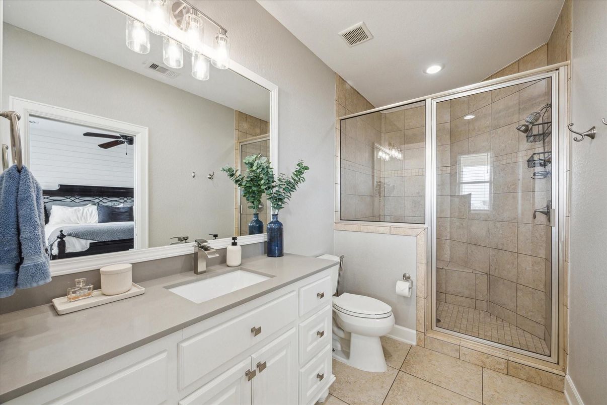 Bathroom, Glass Shower, Interior, Recessed Lighting