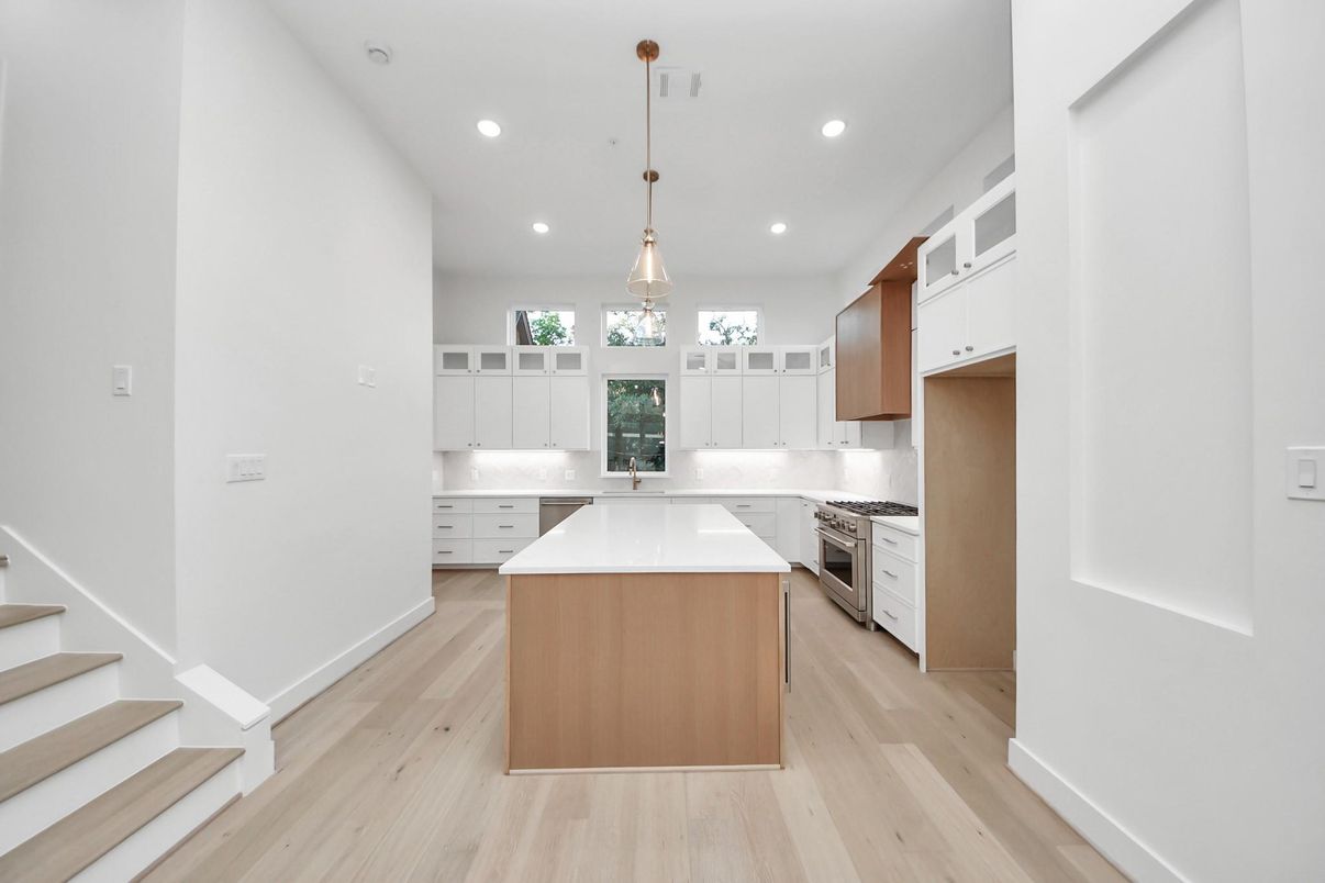 Interior, Kitchen, Pendant Lights, Recessed Lighting, Wood Texture Flooring