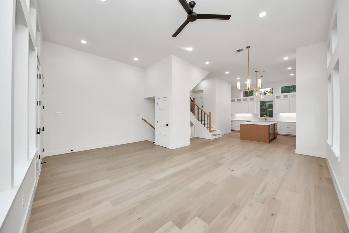 Interior, Kitchen, Pendant Lights, Recessed Lighting, Wood Texture Flooring