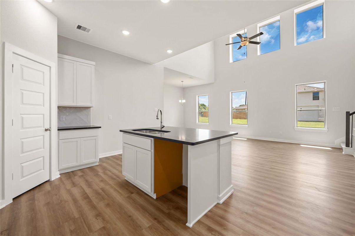 Interior, Kitchen, Pendant Lights, Recessed Lighting, Wood Texture Flooring