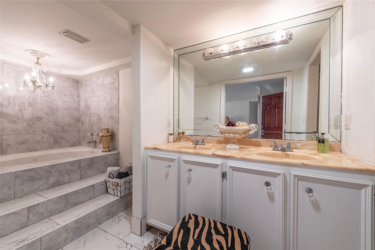 Bathroom, Chandelier, Interior, Marble, Recessed Lighting