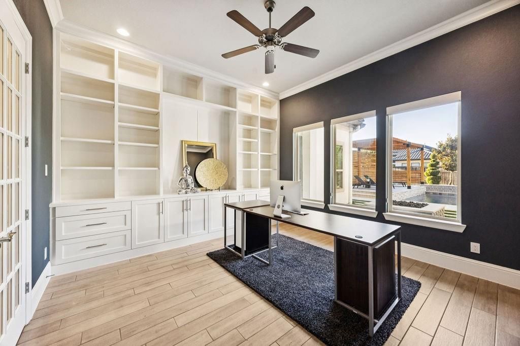 Home Office, Interior, Recessed Lighting, Wood Texture Flooring