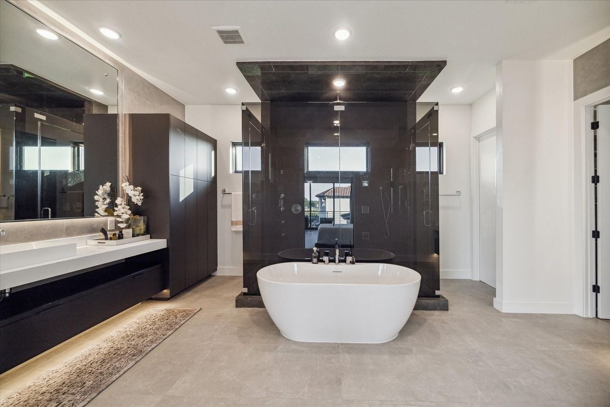 Bathroom, Dual Sink Vanities, Free Standing Baths, Glass Shower, Interior, Recessed Lighting
