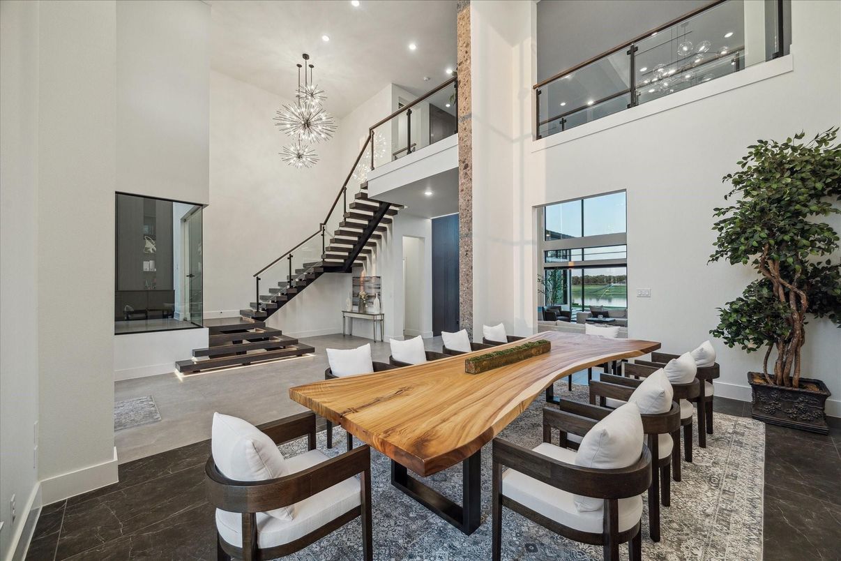Dining room, Interior, Marble, Pendant Lights, Recessed Lighting