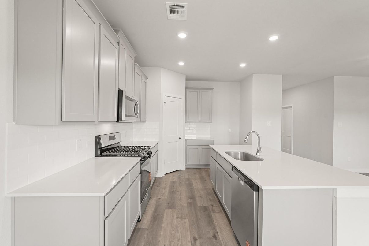 Interior, Kitchen, Recessed Lighting, Wood Texture Flooring