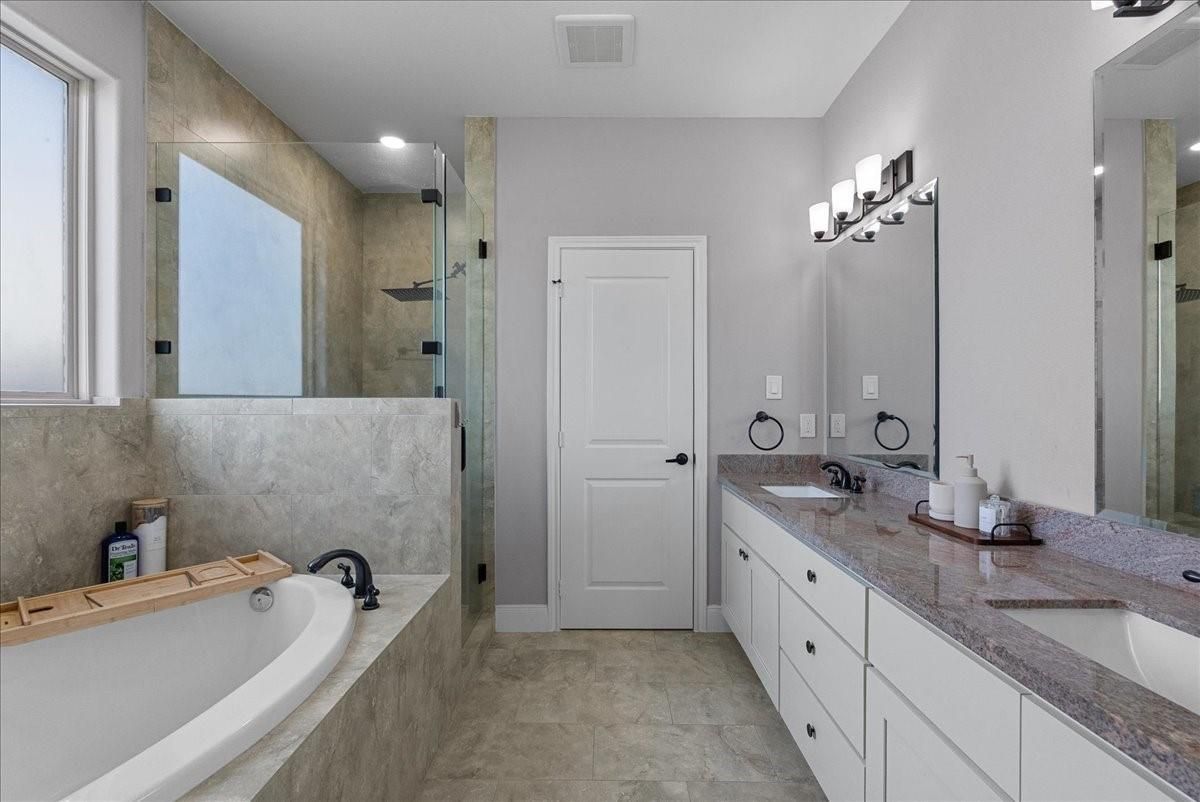 Bathroom, Dual Sink Vanities, Glass Shower, Interior, Recessed Lighting