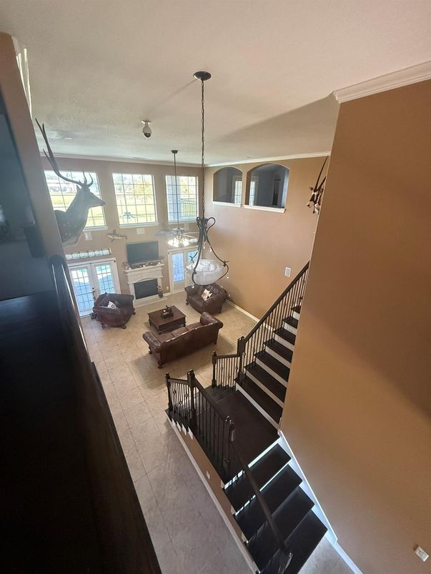 Fireplace, Interior, Living room, Pendant Lights